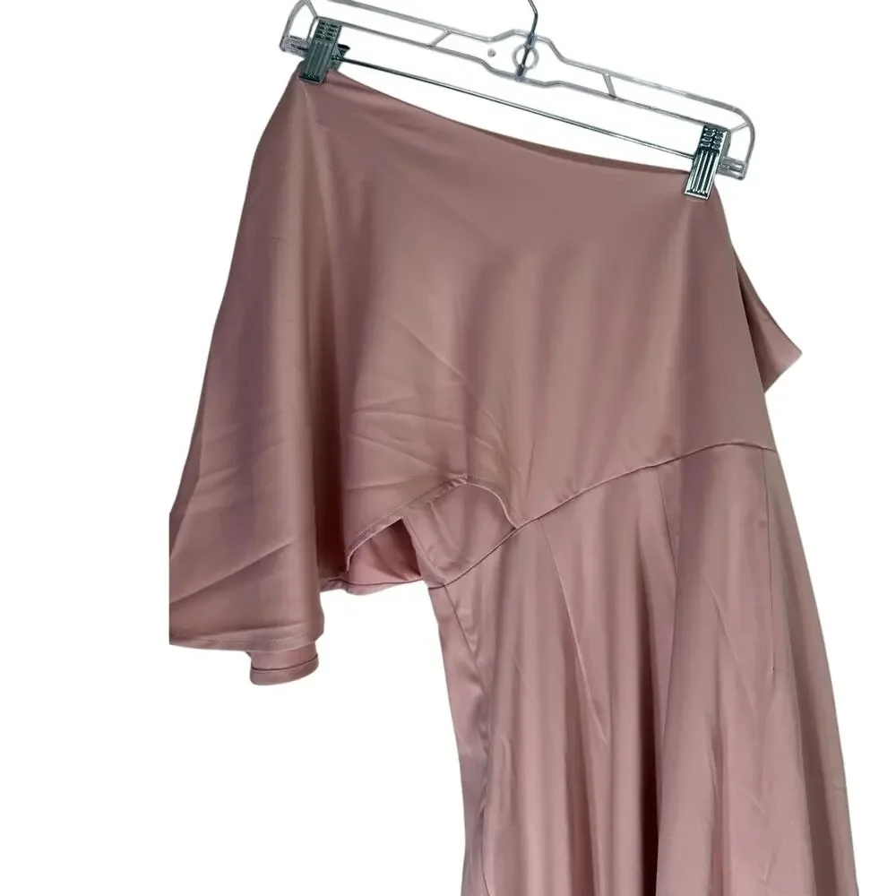 NWT Cupshe Pink Satin One Shoulder Flared Sleeves Cocktail Party Dress Size M - Picture 6 of 11